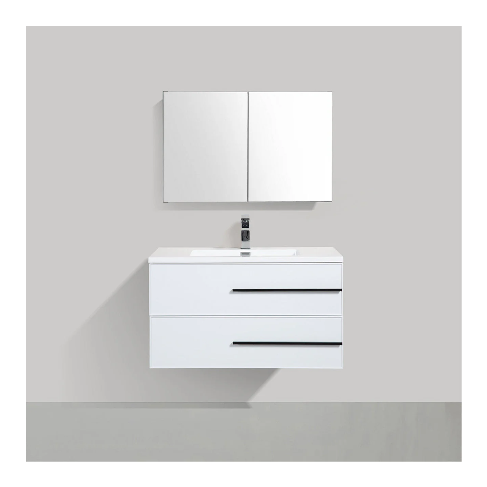 Bella 36" W Wall-Mounted White Vanity with Sink Top | LessCare